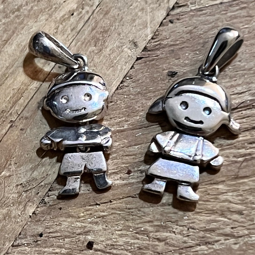 Vintage unique Sterling Silver jointed moveable boy girl child mom Charm Pendant